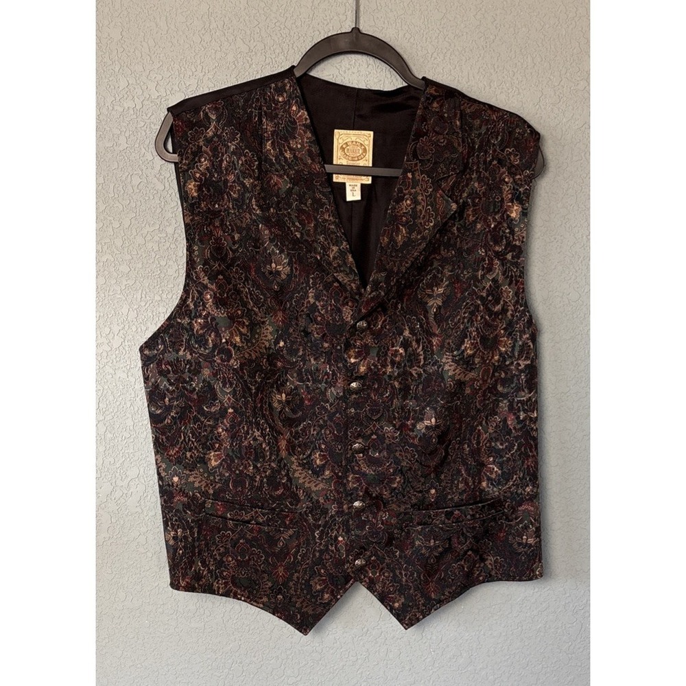 Vintage Wah Maker Vest Mens L Dark Paisley‎ Frontier Made in USA Western Cowboy